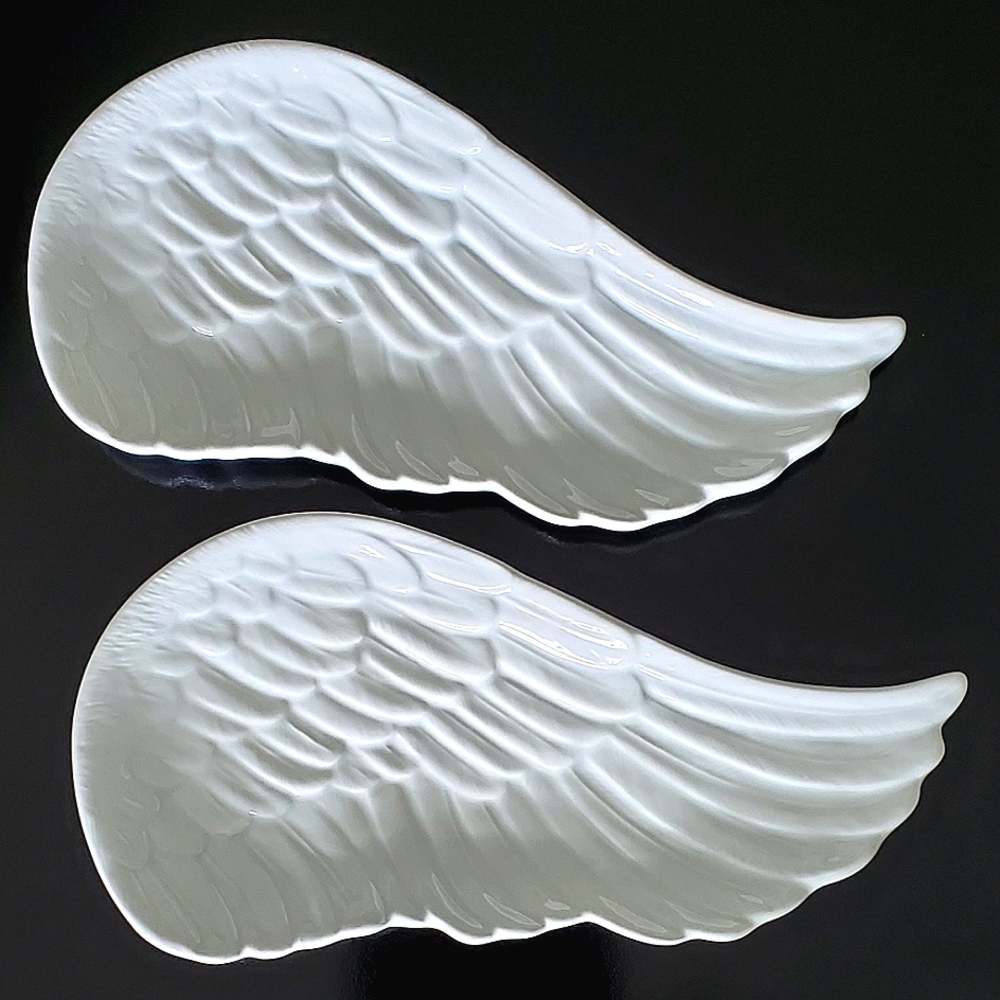(2) 12" Porcelain Bright White Wings Platters